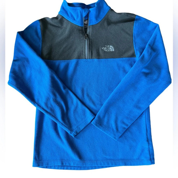 The North Face Boys’ Glacier 1/4 Zip Pullover Blue & Grey Fleece - Size L - Picture 1 of 4